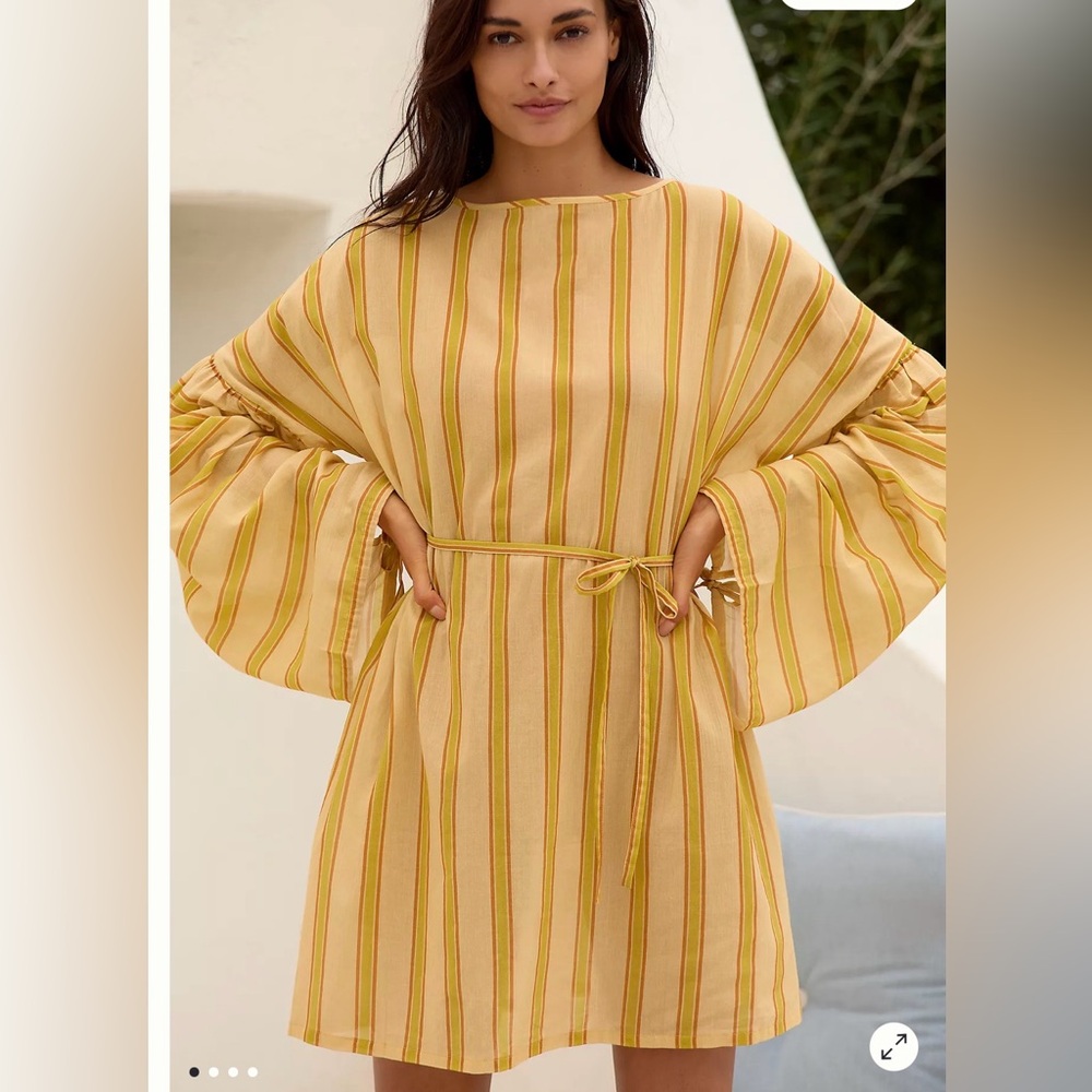 Yellow Striped Bell-Sleeve Dress